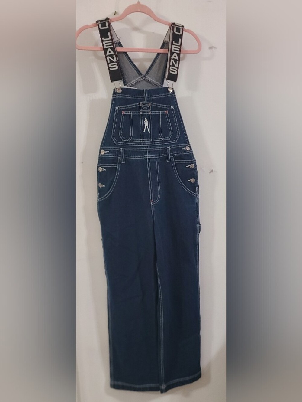Vintage 90's FUBU Dark Blue Denim Women's Overalls with Branded Straps